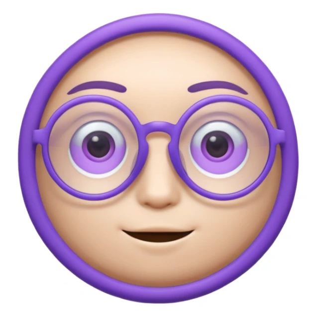 A 3D cartoon lavender-purple round spectacle with thin circular rims, clear lenses, soft shadow, Memoji-style rendering. sticker