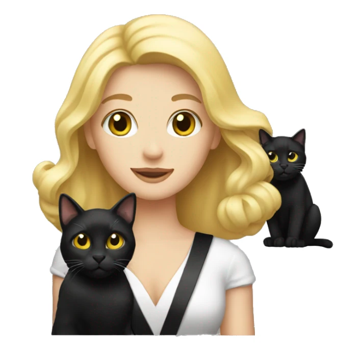 Blonde woman holding a black tuxedo cat sticker