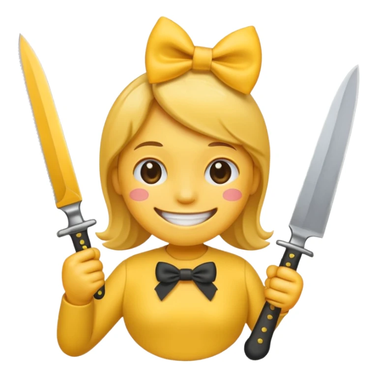 Smile emoji holding knife waring bow sticker