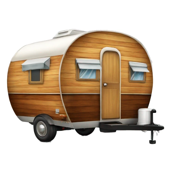 Realistic vintage round wooden travel trailer isolated.  sticker