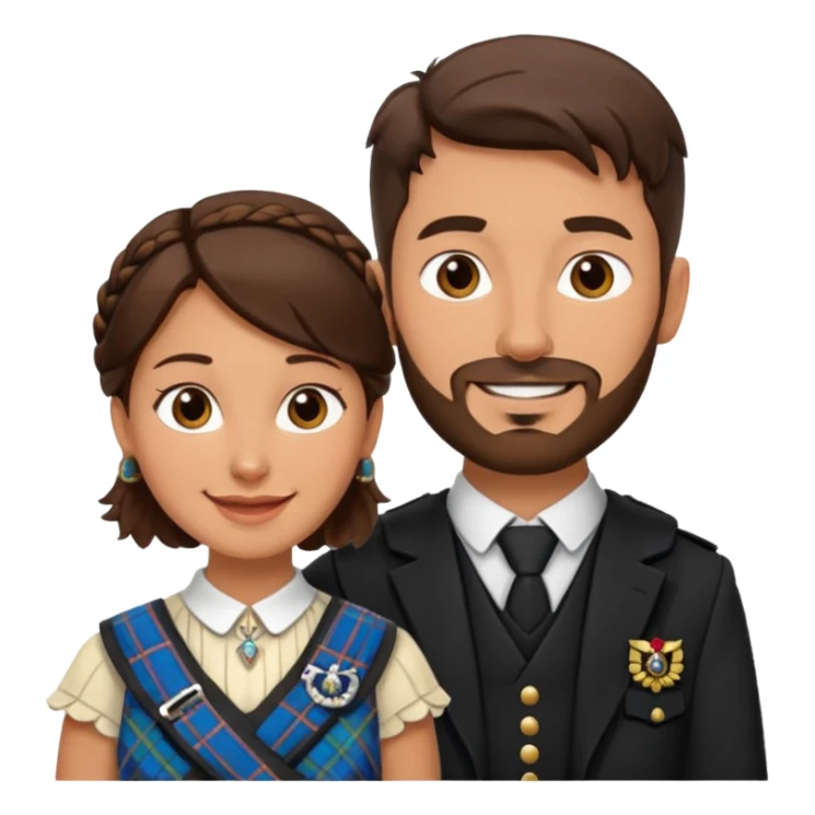 scottish man with stubble in kilt with brunette wife sticker