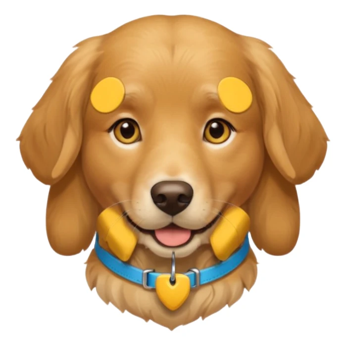 dog head wearing yellow collar with gps block sticker