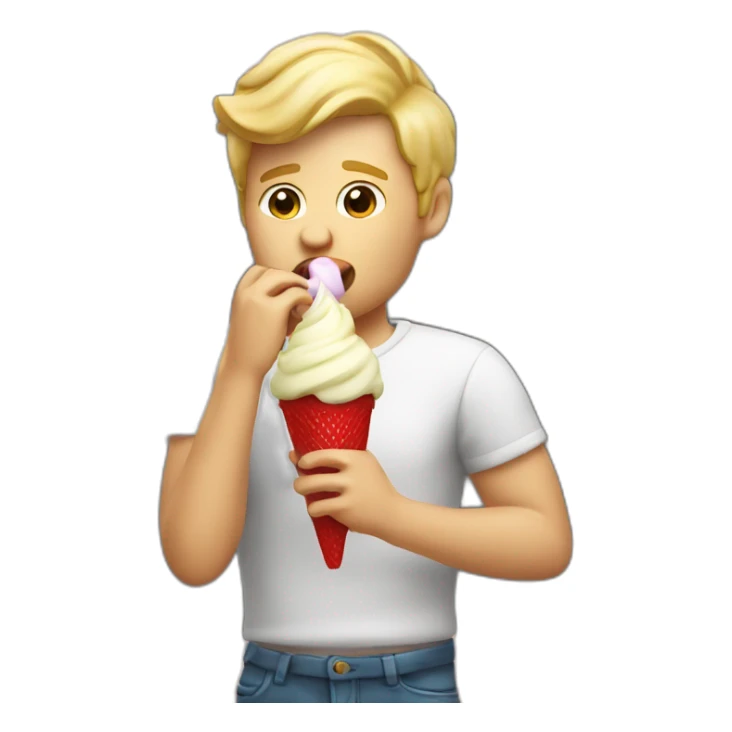 Blond man eating Italian icecream vanilla strawberry sticker