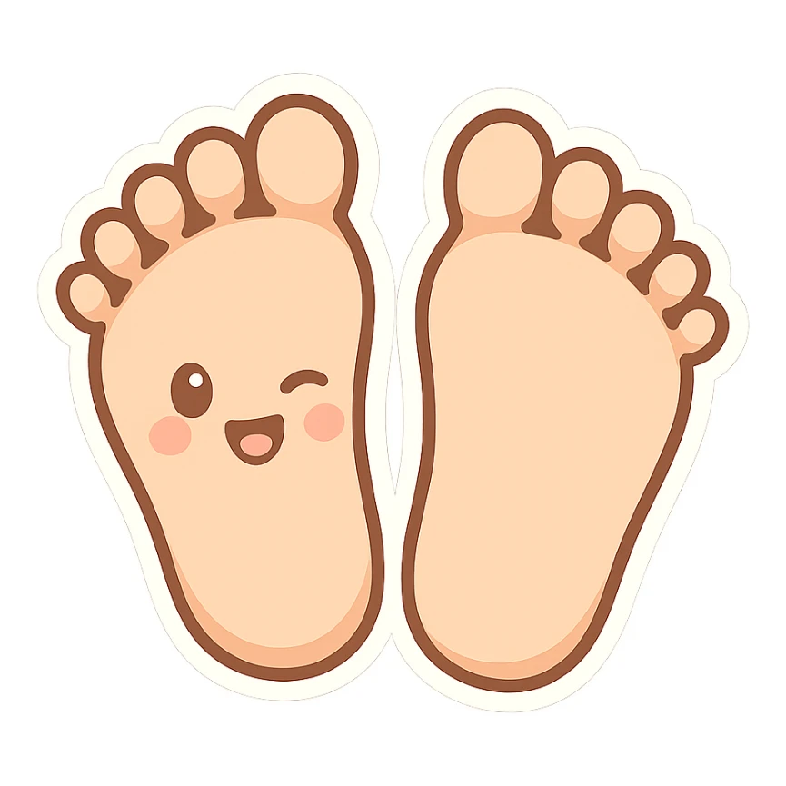 two feet soles, winking, cartoon emoji style, inspired by reference image sticker