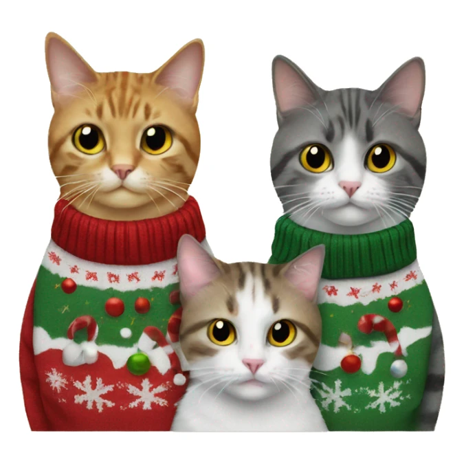 four cats wearing Christmas sweaters sticker