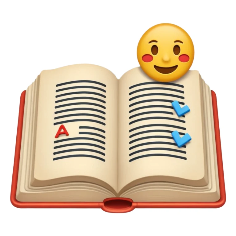 A minimalist emoji-style icon representing wordplay — symbolizing creativity with language. It features an open book or speech bubble merging with playful letters or word fragments, forming a clever visual pun. sticker