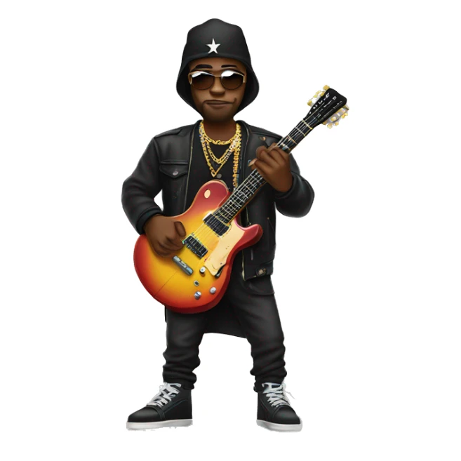 Black Rappers wearing jewel with a Rockstar guitar sticker