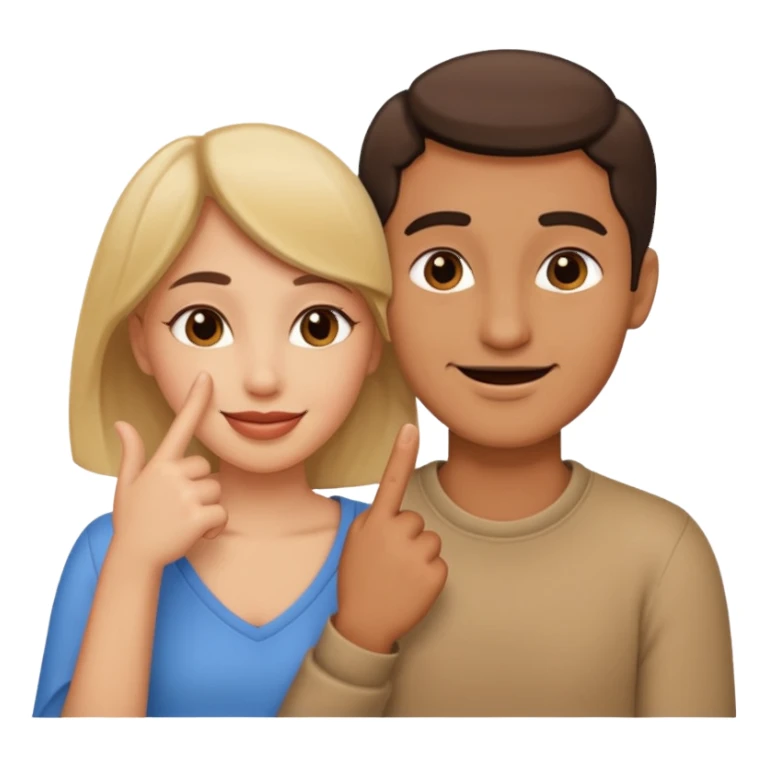 A person hugging another person with a mysterious smile and a finger to their lips sticker