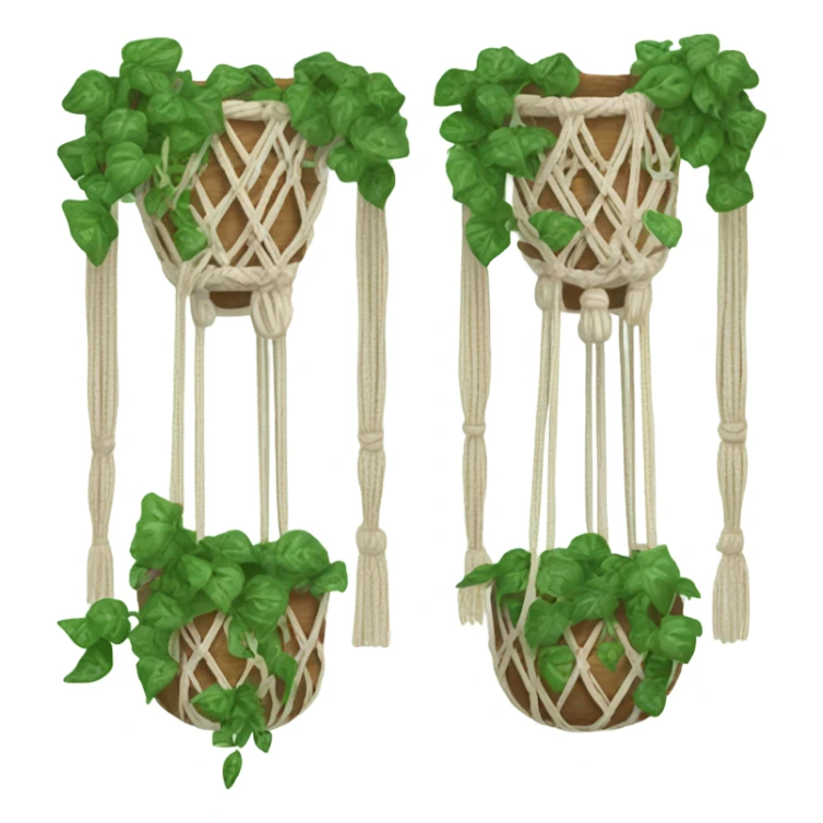 3 hanging pots in macrame plant holding with ivy in each pot  sticker