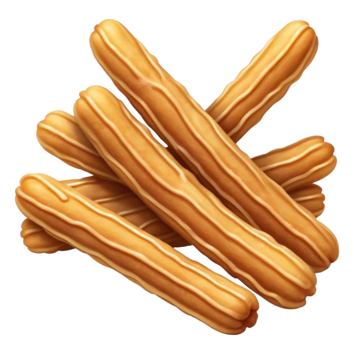 Cinematic Realistic Churros Dessert Emoji, showcasing crispy, golden-brown fried dough sticks dusted with sugar rendered with lifelike detail and warm, inviting lighting. sticker
