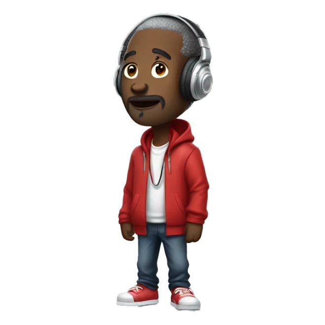 Old black rapper Dressed in a red jacket with silver headphones, mic in hand, he glances to the side with a slight smile. His posture is relaxed but ready, embodying a cool, rhythmic vibe. sticker