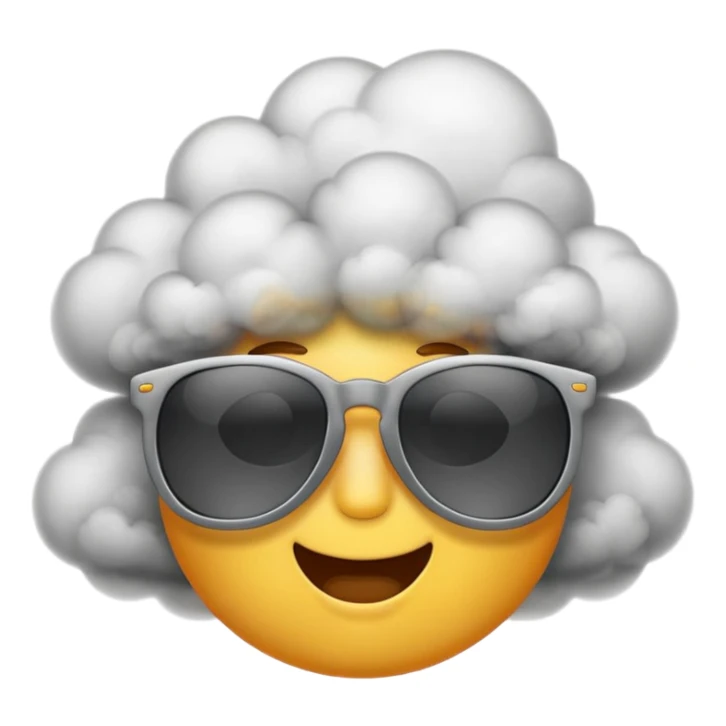 An emoji with sunglasses, exhaling a cloud of smoke.  sticker
