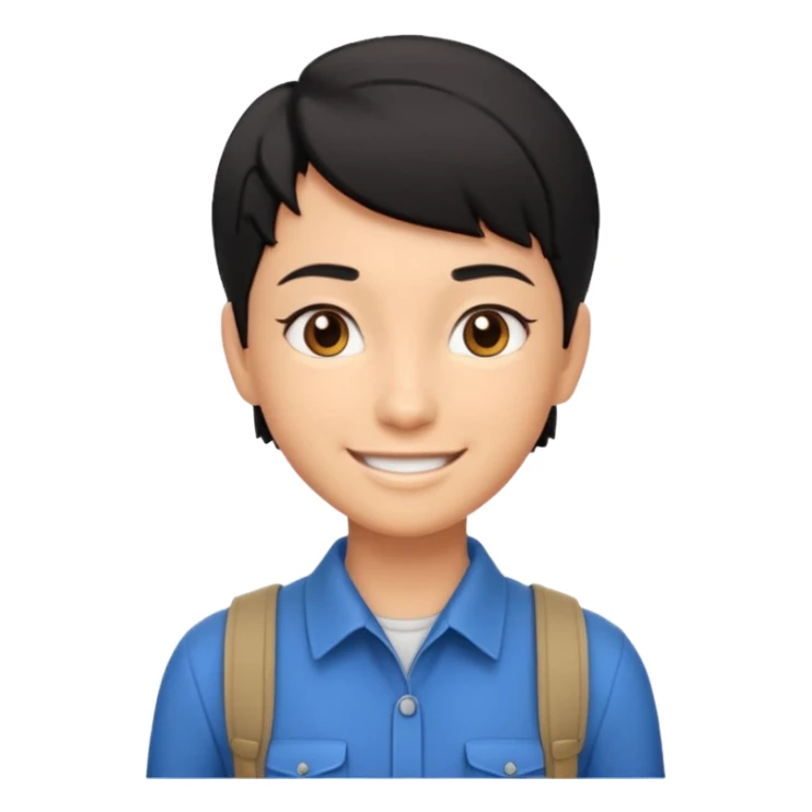 A young guide with short black hair. 3D sticker