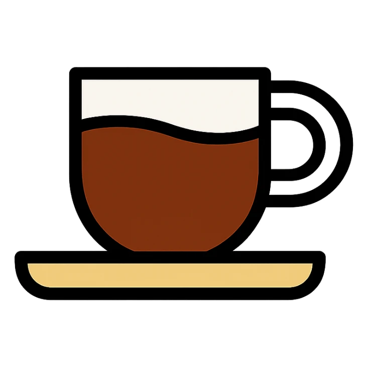 minimal flat icon style espresso cup, simple shapes, brown and white colors sticker