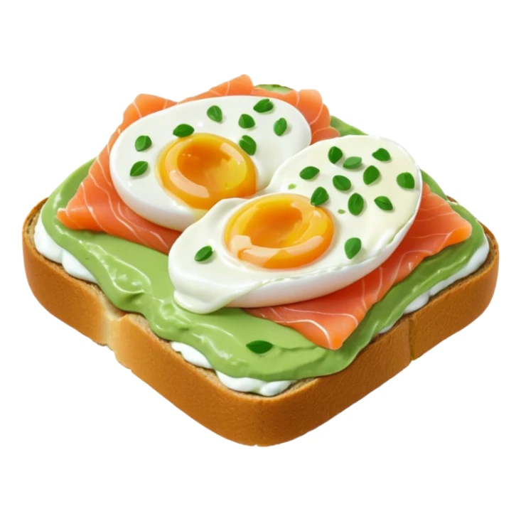 avocado toast with salmon and pachot eggs, under green cream  sticker