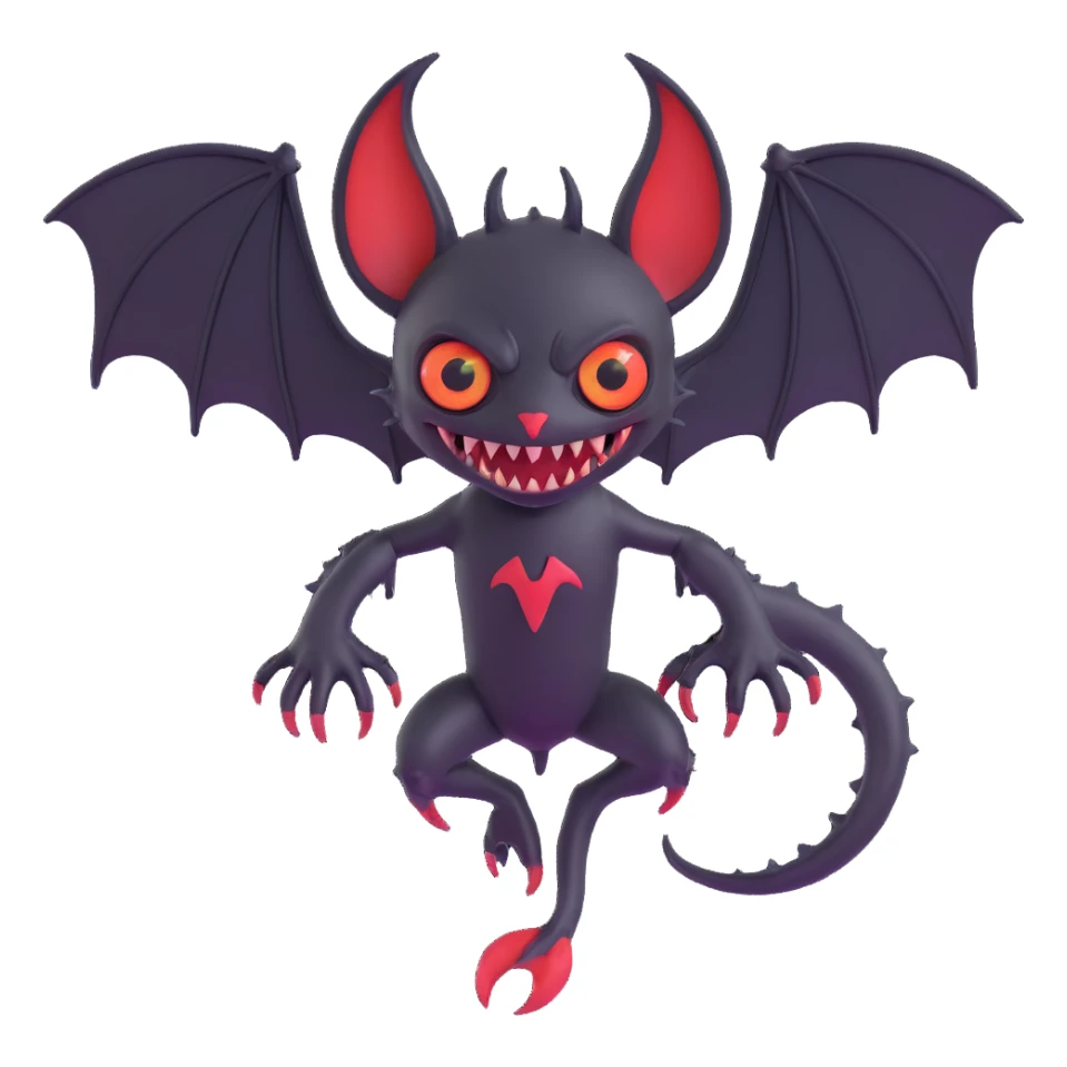 an all black reptilian bat-like creature. One cyclopian red eye in its face. no visible mouth or ears. 2 hind legs with claws. has a long tale with a stinger that drips green poison. no ears. no horns. no arms. visible bone-like stinger at end of tail sticker