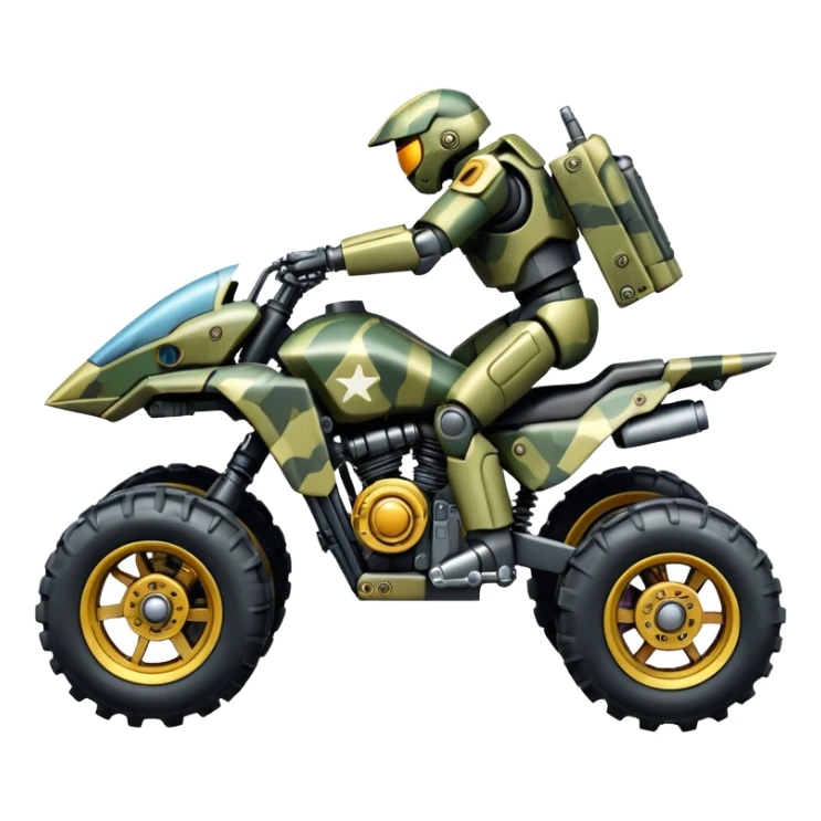 a 4-wheel camouflage army massive mech motorcycle shooting forward side-hill active suspension enemy mech off-road racing motorcycle  sticker