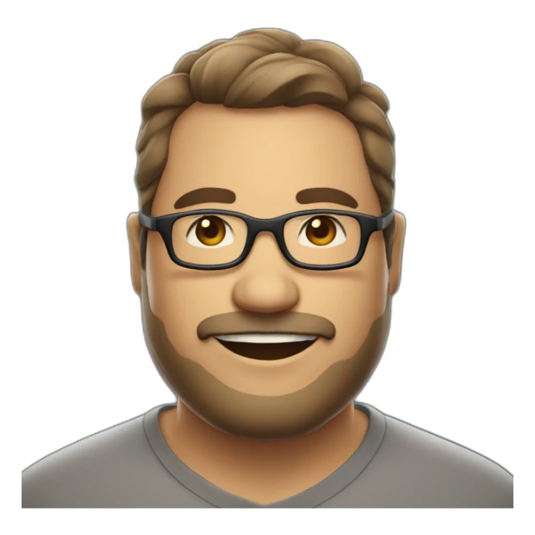 Mid age smiling chubby developer with light brown skin beards and glasses and a very short dark hair sticker