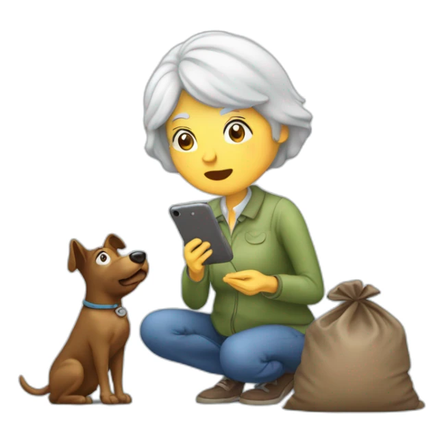 Old woman take picture of dog poop with iPhone  sticker