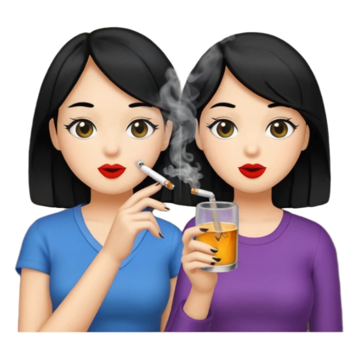 2 girls 1 smoking and 1 drinking black hair  sticker