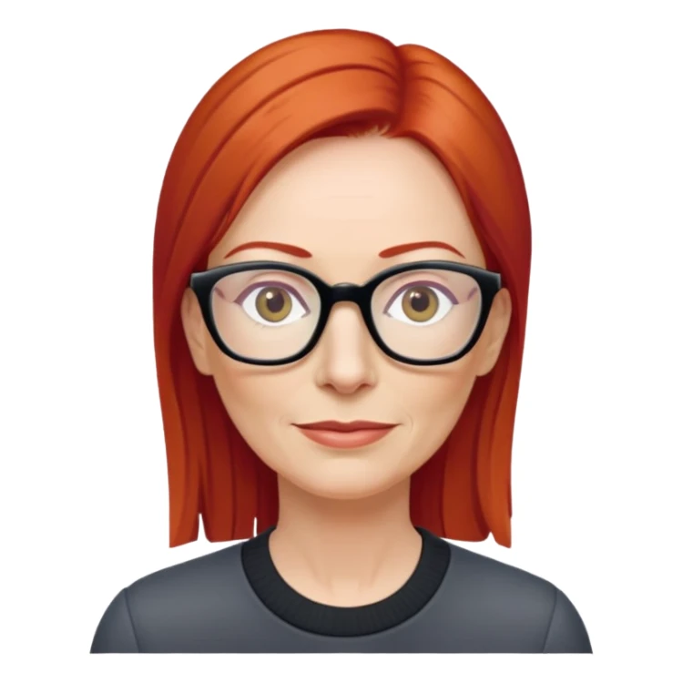 middle age Red head long straight hair pale skin wearing glasses sticker