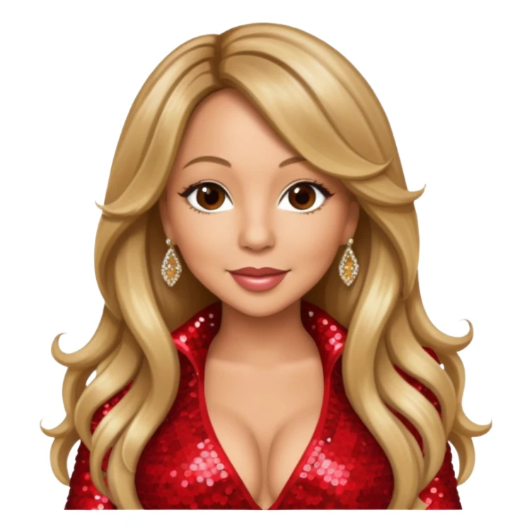 Mariah Carey with long dark blonde hair, red sequin outfit sticker