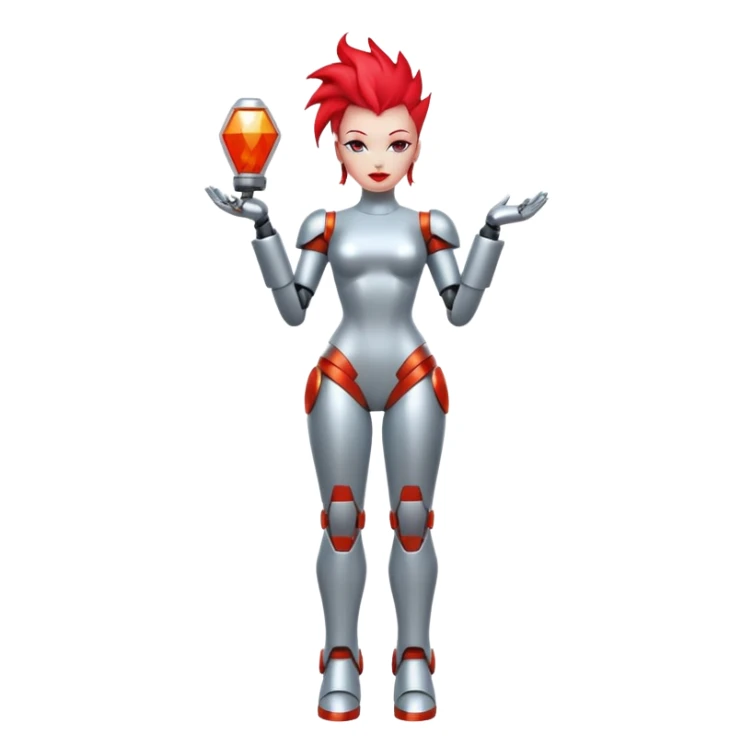 Sexy reflective glass faceless dronification robot girl with a red mohawk full body pinup pose blank faceless sticker
