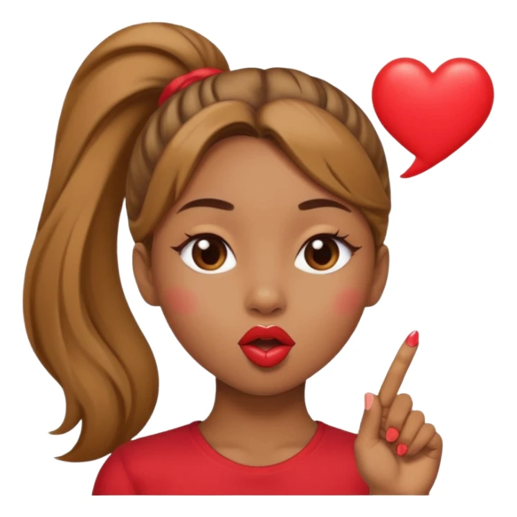 light brown skin girl with a ponytail blowing a red kiss sticker