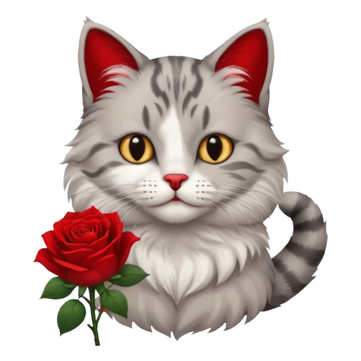 Male cat holding red flowers sticker