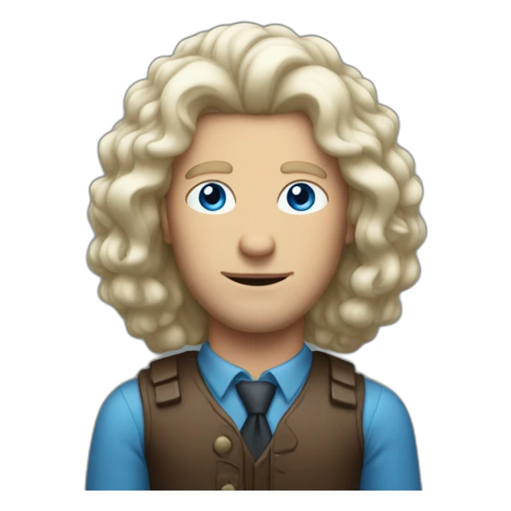 white man with blue eyes and a big brown wig sticker