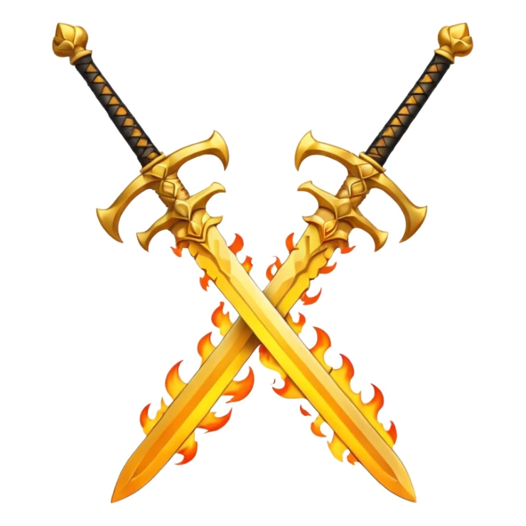 Fully golden on fire two royal swords crossed sticker