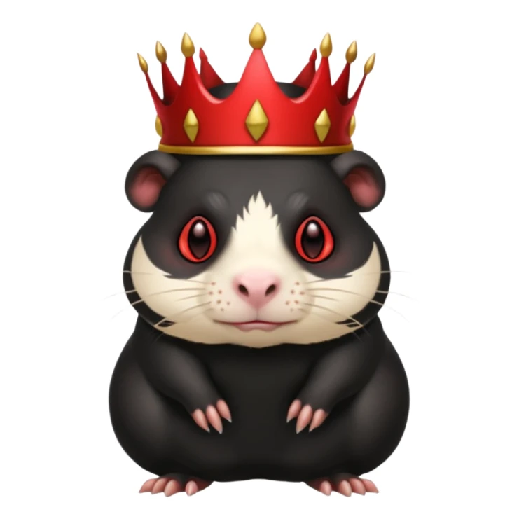 all-black guinea pig, full body, evil expression, red eyes, demon crown sticker