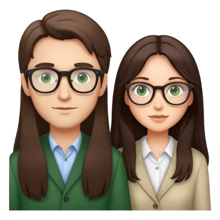 Cute brunette couple long hair green eyes glasses  sticker