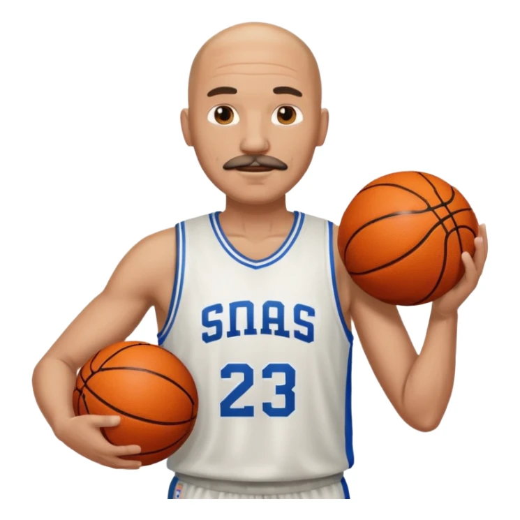 bald man basketball player white jersey with mustache holding basket ball sticker