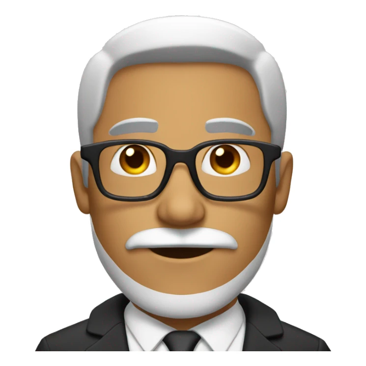 man with glasses, short black and white beard, and suit sticker