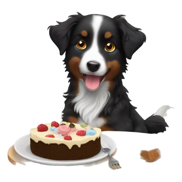 Small black australian shepherd dog eating dessert  sticker