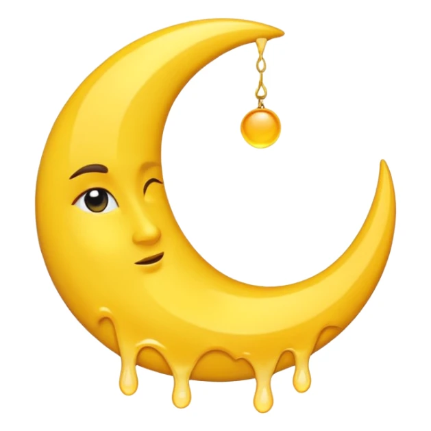 Melting waning crescent moon without any face and should in yellow colour sticker