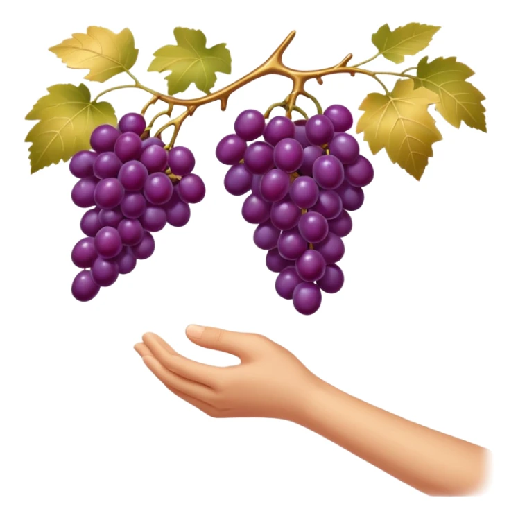 clean emoji style one hand gently picking glossy purple grapes from a vine golden sunlight minimalist luxury soft shading sticker