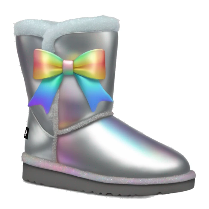 Realistic silver iridescent Ugg boots with pastel rainbow bow. sticker