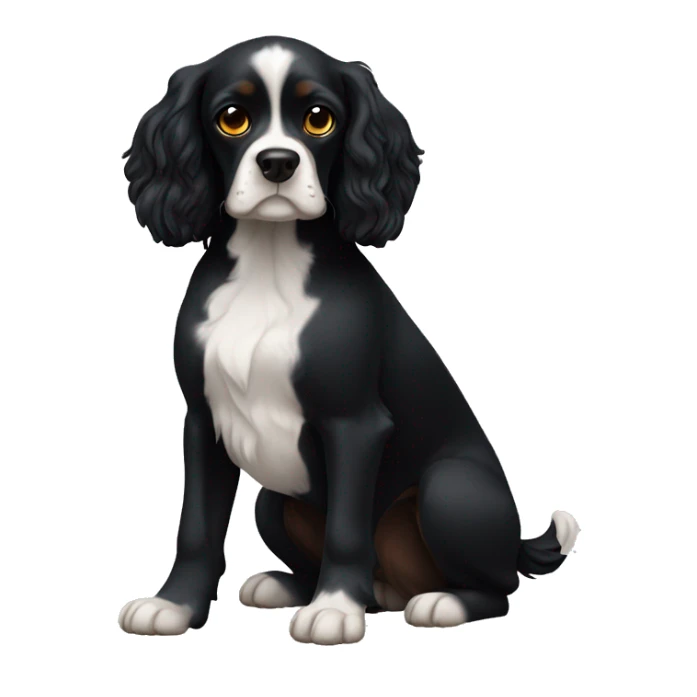 Small completely black king spaniel with white on chest sticker