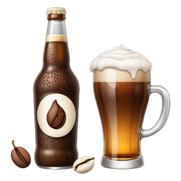 cerveza en botella con grano de café al lado sticker