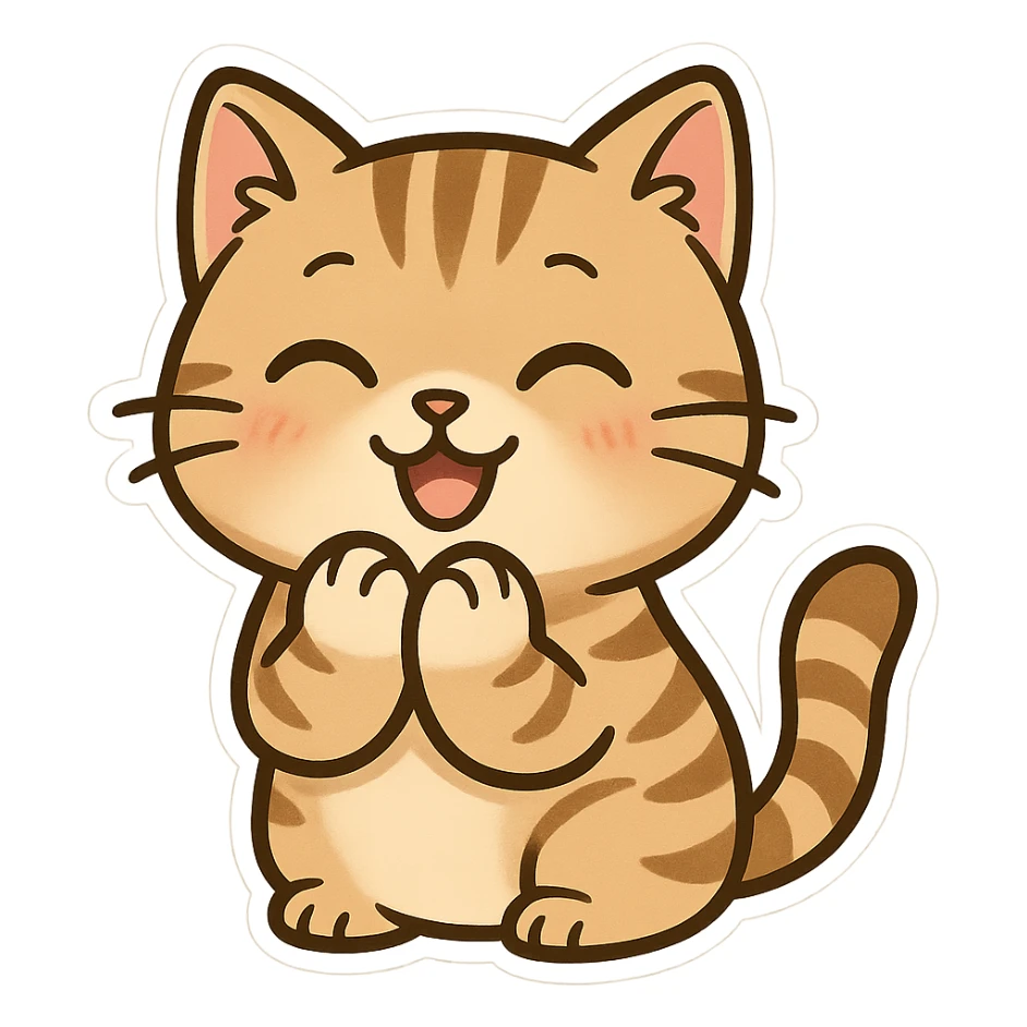 A tabby cat, used as a WhatsApp expression, cute, cute, no background, only the cat sticker