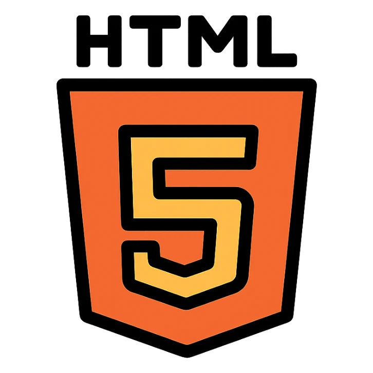 HTML logo as a colored icon with orange color, modern color outline style sticker