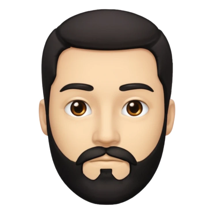 A man with black eyes. With a black beard and medium smooth hair. with the neck sticker