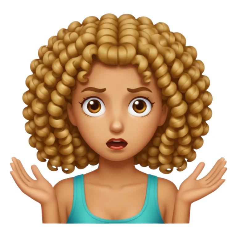 tan girl with shiny tight curls, making a disgusted face sticker