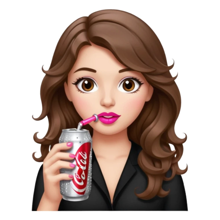 Girl with brown wavy hair drinking a bedazzled Diet Coke  sticker