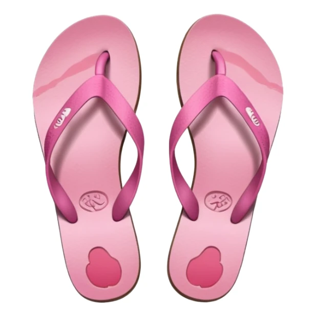 female pink wornout flip flips with footprint on insoles sticker