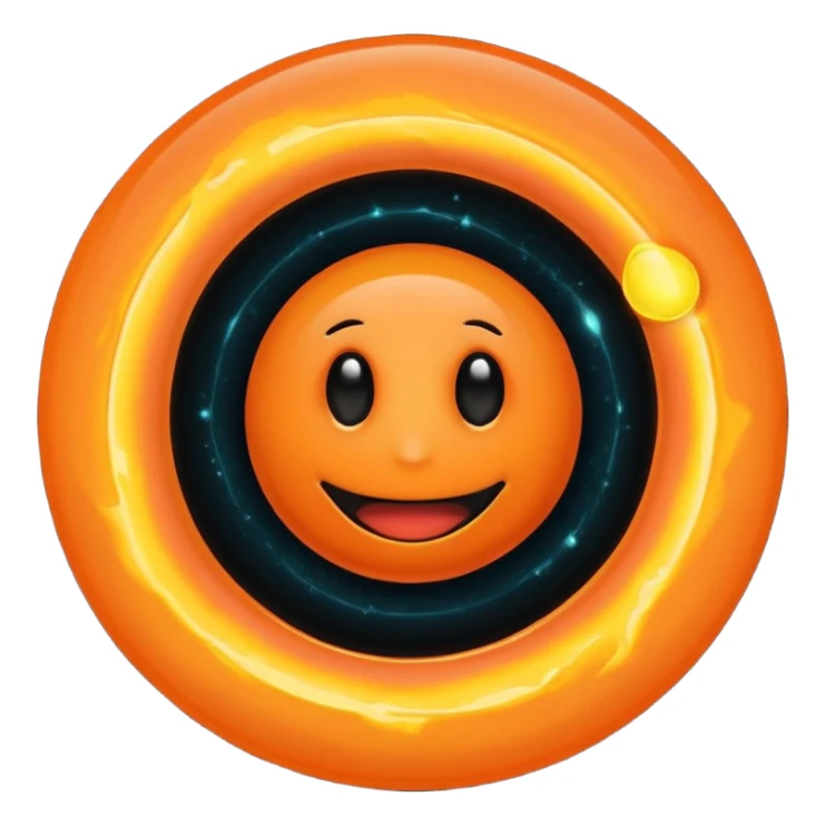 make a blackhole, accretion disk and all, with an orange smiley face, black head, orange ring, orange eyes, orange mouth, no other details sticker