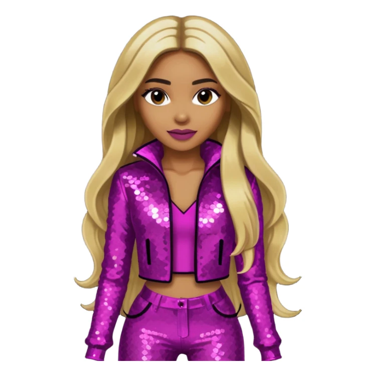 Ciara with long dark blonde hair magenta sequin outfit sticker