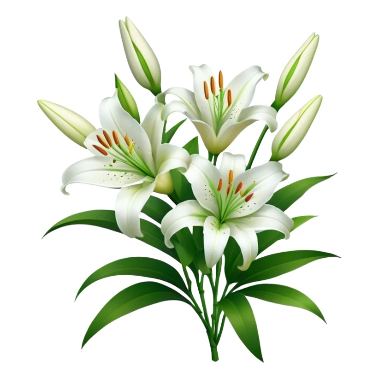 bouquet White Lily, luxuriant, stem, leaf, bud sticker